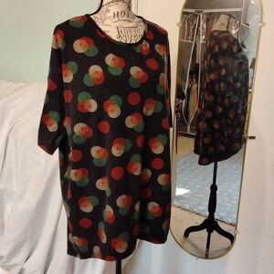 Women's NWOT LULAROE Green Orange Print Hi- Low Short Sleeve Top Size Small